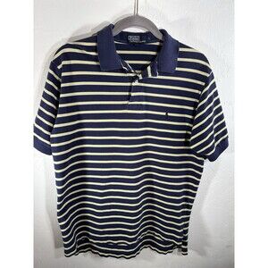 Polo Ralph Lauren Navy Blue Yellow Striped Men’s Large POLO Shirt 100% Cotton